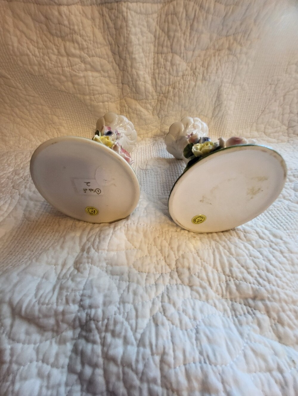 Set Of 2 Porcelain White Floral 5 Inch Candle Holders in with Pastel Roses - Picture 10 of 16